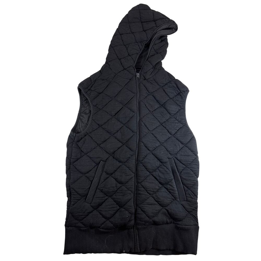 Mono B Oversized Hooded Quilted Fleece Vest Zip Up Pockets Womens M‎